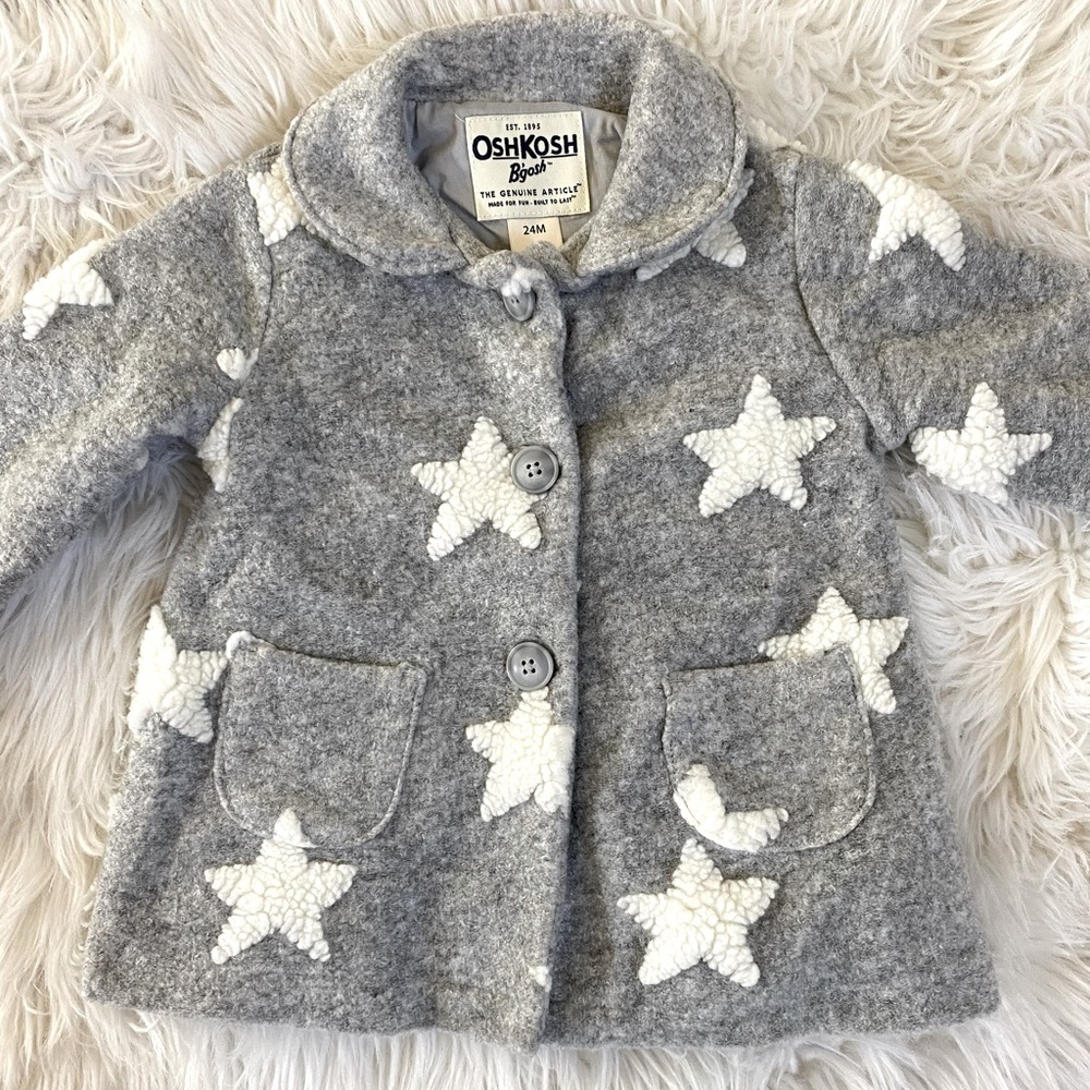 OshKosh B’gosh Cute Toddler Girl Star Gray and White Pea Coat